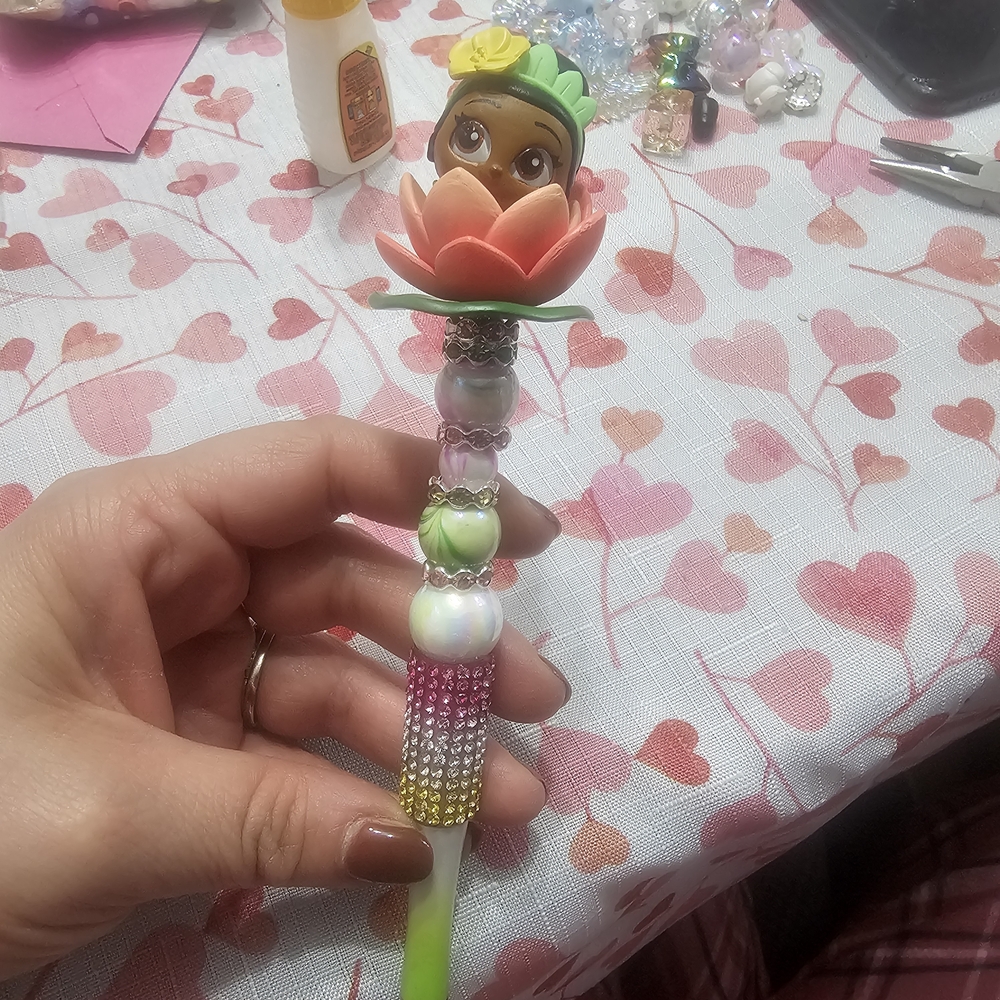 Colorful Beaded Pen with Princess Tiana Flower Topper